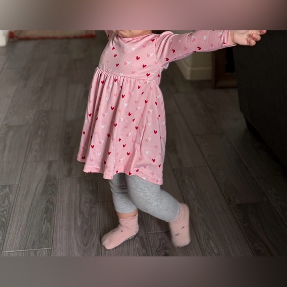 Picapino|Baby girl pink long sleeve casual dress with heart print throughout,24M - Picture 2 of 7